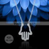 sterling silver sparkling cubic zirconia rhodium plated hamsa hand shaped pendant necklace