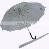 12k promotional white J shape handle straight umbrella