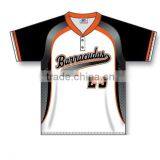 Custom Sublimated Short Sleeves Two Buttons Barracudas Baseball Jersey/T-Shirt made of Moisture Wicking Cool Polyester fabric