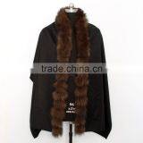 Fashion cashmere shawl with fox fur trim /wholesale and retail