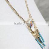 Multi Color Shell w/ Blue Suede Triangle Triple Pendant Necklace 2016 Fashion Style Wholesale thumbnail-3
