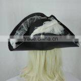 Leather Pirate of the Caribbean Hat Triangle Pirate Hat White Lace and Feathers thumbnail-5