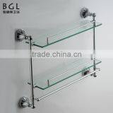 New Design Zinc Alloy Chrome Plated Wall Mounted Bathroom Accessories Double Layers Glass Shelf With Safe Bars