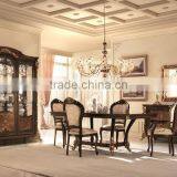 Elegant Solid Wood Golden Color Rectangle Dining Table With Upholstery Dining Chairs/Wooden Display Cabinet (MOQ=1 SET) thumbnail-1