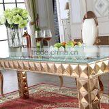 Stainless Steel Frame Adjustable Event Glass Dining Table thumbnail-4