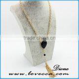 Tassel Teardrop Gemstone Gold Druzy Pendant Necklace thumbnail-2