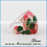 Rose flower resin ring newest deisgn clear resin real flower ring jewelry