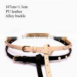 Fashion Pearls Decorated Pin Buckle Sex Girl Thin PU Waist Belt thumbnail-2