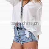 2015 European Solid V-Neck Chiffon Women Blouses Sexy Spring Summer Shirt Causal Women Tops Clothing thumbnail-2