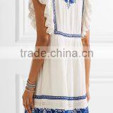 Boho Crochet-trimmed Computerized Machine Embroidery Cotton-gauze Mini Dress Western Dresses Names HSd5260 thumbnail-3