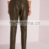 New Arrival Khaki Tie Waist Faux Leather Pants Women thumbnail-4