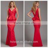 Deep v Neck Latest Satin Red Long Casual Dress Designs thumbnail-1