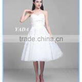 Pretty Off Shoulder Tulle Handmade Appliques Knee Length Wedding Dress thumbnail-6