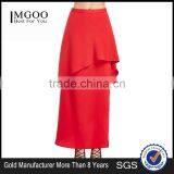 MGOO New Arrival Manufacturer Skirt Women Red Plain Maxi Ruffles Two Layers Runway Fashion Skirt 15146A143 thumbnail-1
