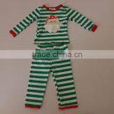 Wholesale Children's Boutique Clothing Christmas Outfit for Children Green Stripes Top and Pants thumbnail-1