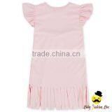 2017 Summer New Design Suede Plain Pink Fringe Cutting Flutter Sleeve Kids Modern Girls Dress thumbnail-1