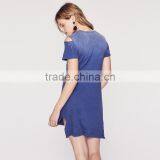 Cotton Slub High Low t Shirt Dress Faded Cold Shoulder Women's Clothes thumbnail-3