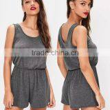 Fashion Summer Women Cotton Casual Grey Sleeveless Jersey Playsuit 2017 thumbnail-1