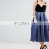 2018 Sexy Airtex Velvet Bodice Midi Strape Prom Women Dress thumbnail-2