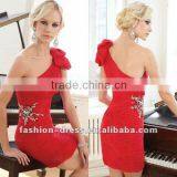 Charming Red Sexy Slim One-shoulder Party Dress Cocktail Dress thumbnail-1