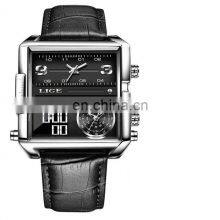 LIGE 8925 Mens Watches Square Digital Sports Quartz Wrist Watch for Men Waterproof Wrist Watches Hands thumbnail-3