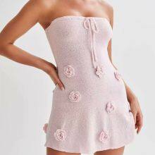 2025 Women's European and American Spring New Product: Three Dimensional Flower Chest Strap Knitted Strapless Dress thumbnail-3