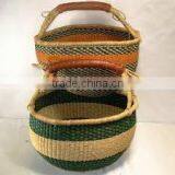 Colorful round seagrass shopping bag with handle