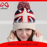 British National Flag Knitted Beanie With Pom Poms and Top Ball thumbnail-1