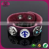 Handmade free shipping initial design Leather Bracelet With Metal Button Clasp