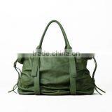 Green Genuine Leather Handle Bag Travel Kit Bag Customised Women Tote Bag thumbnail-2
