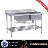Double Stainless Steel Bench Sink With Pot Shelf