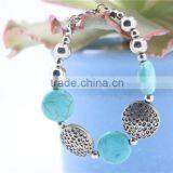 Handmade Gypsy Tibet Silver Turquoise Stone & Uneven Flat CCB Beaded Bracelet For Women Jewelry 2016New Intrend Style thumbnail-3
