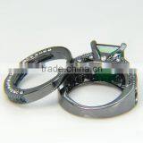 Thick Emerald Couple Ring Sets Big Central Stone Wedding Bands Love Romantic Ring For Lovers thumbnail-3