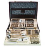 72pcs 84pcs 130pcs cutlery set gold plated with luxury leather box or wooden box