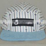 Guangzhou Hat Factory Professional Custom 100% Polyester / 5 Panel/black Stripes/black Label Mark/flat Brim Hat