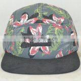Guangzhou Hat Factory Professional Custom 5 Panle / 100% Polyester/woven Label Trademark/petals Camouflage/flat Brim Hat