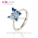 Value 925 Silver Blue Enamel Hand Made Engraved Butterfly Ring