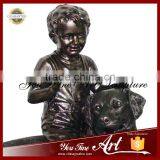 Outdoor Decor Bronze Boy Child Statues With Dog Statue thumbnail-2