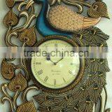Wooden Wall Clock With Peacock Figurine thumbnail-1