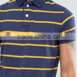 High Quality Custom Fashion Short Sleeve Button Placket Navy Stripe Design Men's 100% Cotton Jersey Slim Fit Casual Polo T-Shirt thumbnail-3