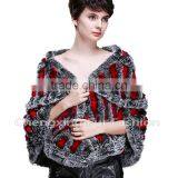 CX-B-74B European Women Fashion Chinchilla Printed Rex Fur Shawl thumbnail-3