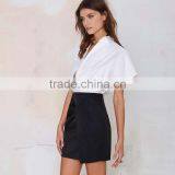MGOO 2015 Cheap Price OEM Services Women Black Wrap Office Skirts Mini Above Knee Length Wraparound 15144A413 thumbnail-4