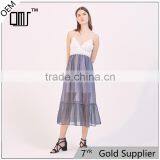 Hot Style Splice Sexy Women Deep V-neck Slip and Ruffled Hem Dress thumbnail-1