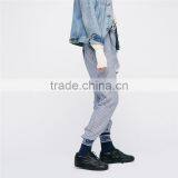 Ladies Navy Blue Jogger Pants Cotton-linen Wide Striped Trousers thumbnail-2