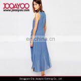 Chiffon High Neckline Slim Waist Leg Splits Back Button Midi Dress For Women thumbnail-2