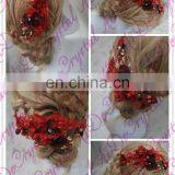 Aidocrystal Deep Red Hairpiece, Red Flower Bridal Hair Flower Headband Headwear thumbnail-3