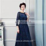 Navy Blue Long Bridesmaid Dresses High Quality Lace Floor Length 3/4 Long Sleeves Sheer Illussion Corset Brides Maid Vestidos De thumbnail-3