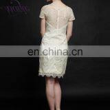 Stock Light Beige Short Sleeve v Neck Short Lace Dress for Online Shopping thumbnail-2