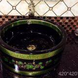 Round Ceramic Art Fancy no Hole Dark Color Luxury High Quality Table Mounted Wash Hand Bathroom Sink