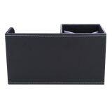 Wooden Struction Leather Multi-function Desk Stationery Organizer Storage Box Pen/Pencil,Cell Phone, Business Name Cards Remote Control Holder With Small Drawer Black thumbnail-4